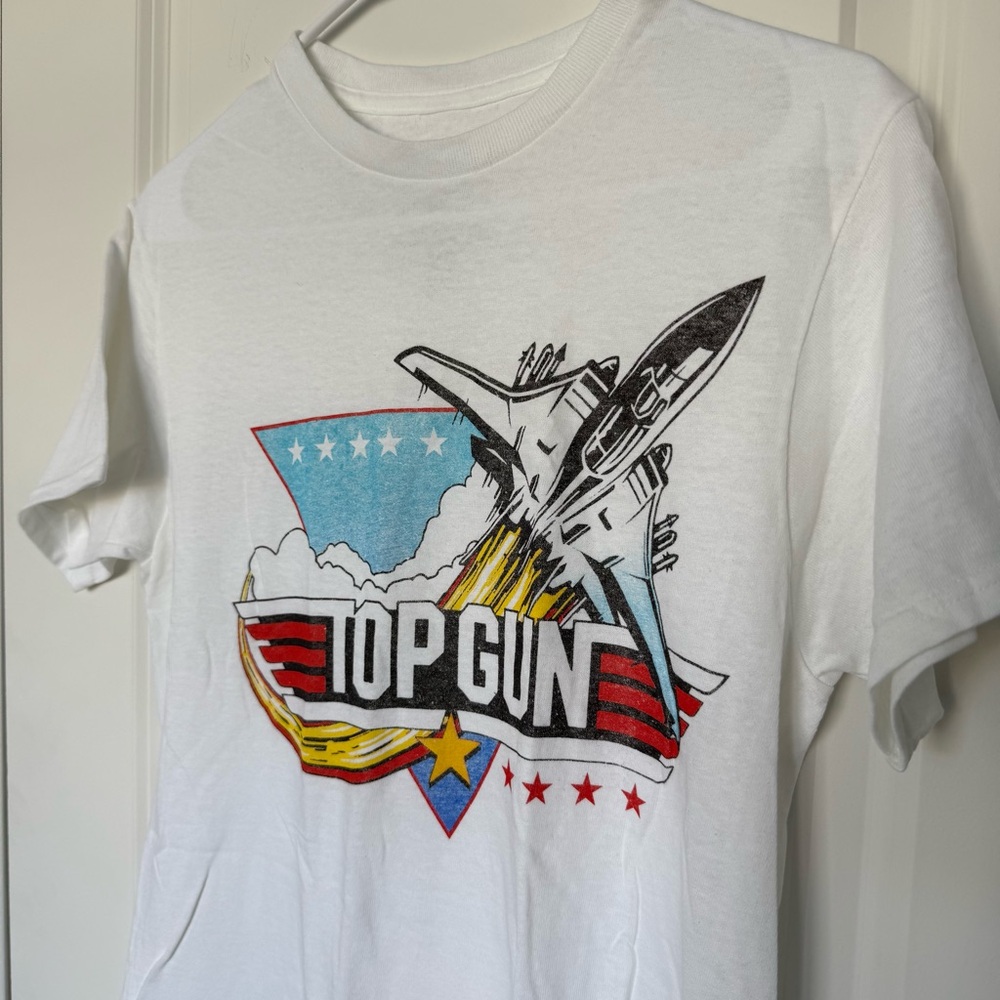 Unisex Size S Top Gun White Fighter Jet Graphic T-Shirt Cotton